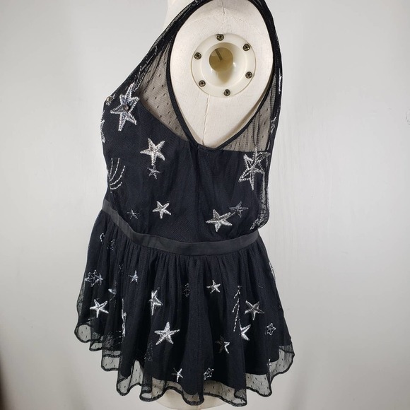 NEW Express Star Embroidered Plunge Tank Blouse‎ 8 Black Silver Mesh NWT - Picture 6 of 13
